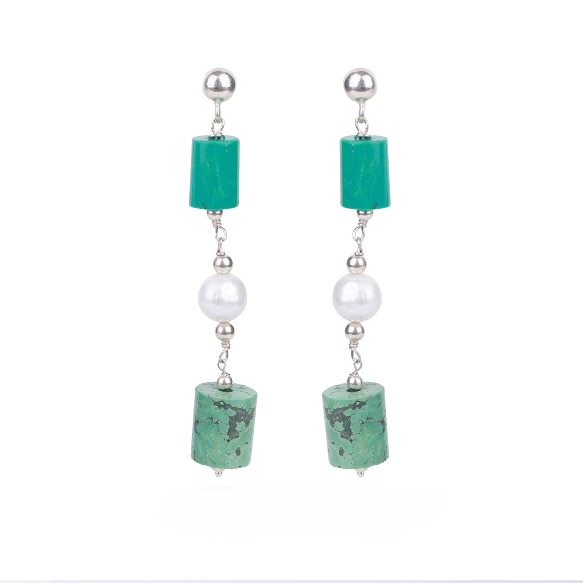 Tibetan Turquoise & Pearl Earrings (Project Handmade)
