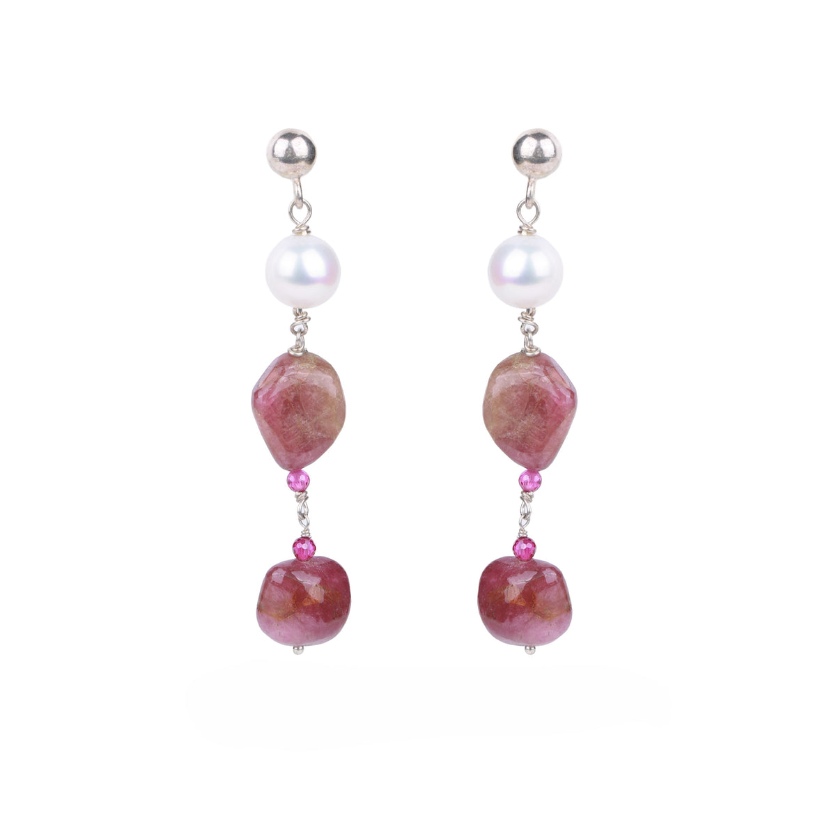 Tourmaline, Pearl & Ruby Earrings (Project Handmade)