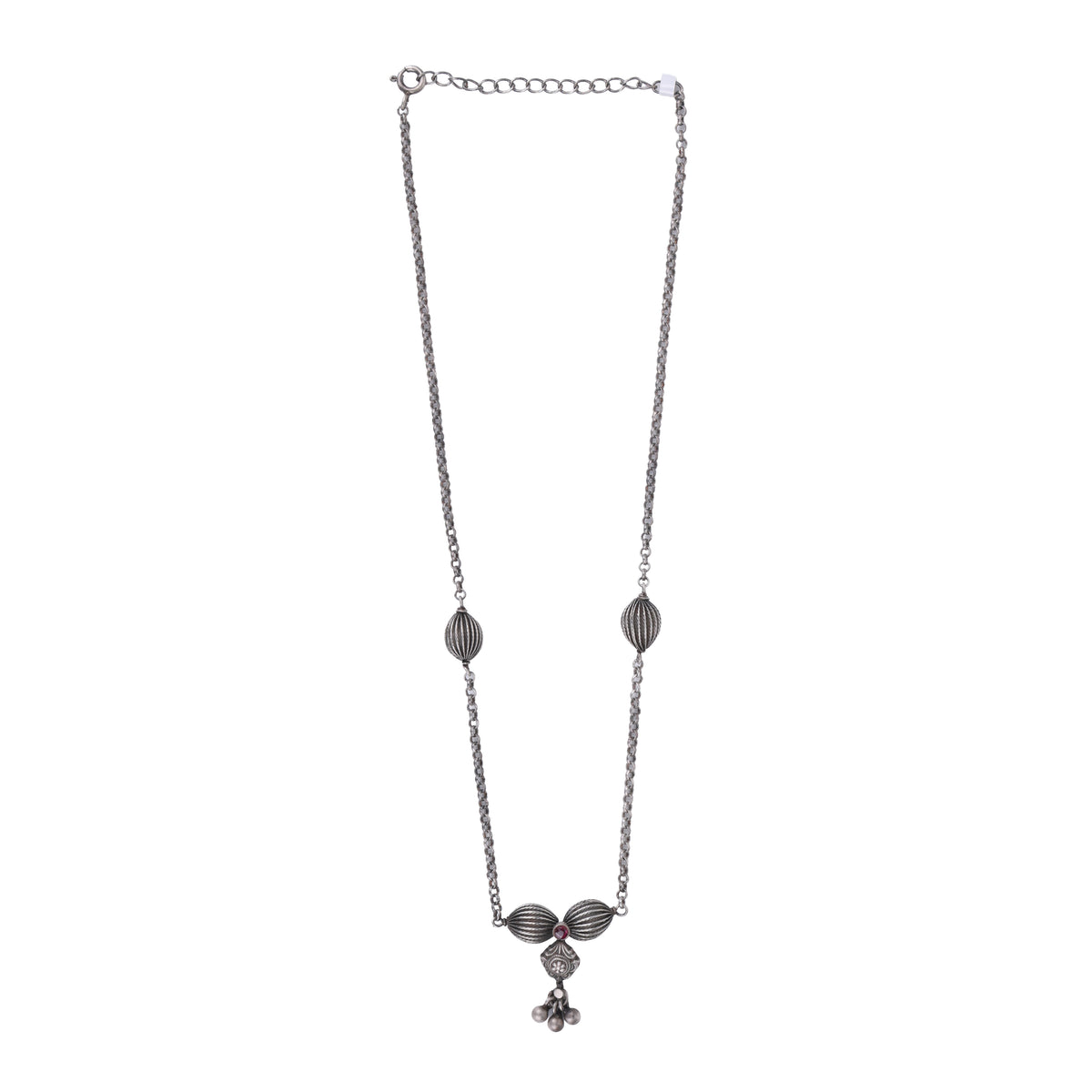 Silver Oxidised Bead & Pendant Necklace