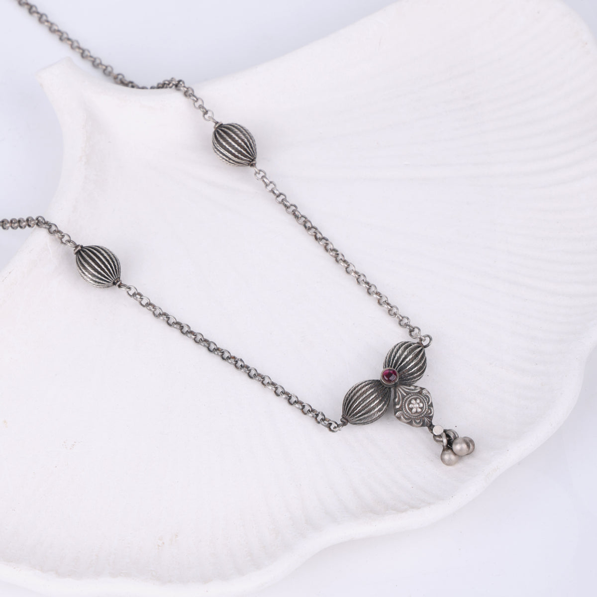 Silver Oxidised Bead & Pendant Necklace