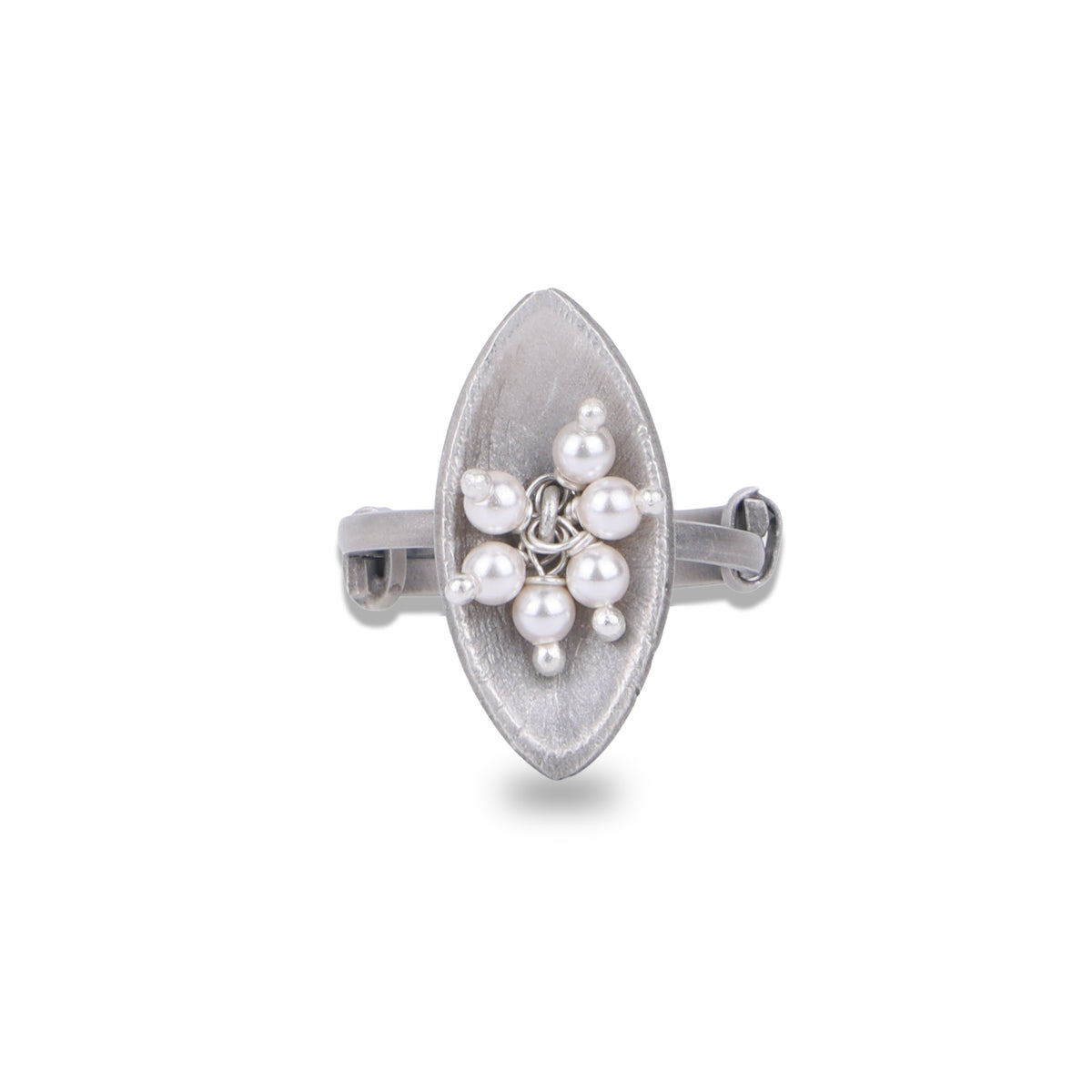 Silver Oxidised Marque Pearl Bunch Ring - view 5