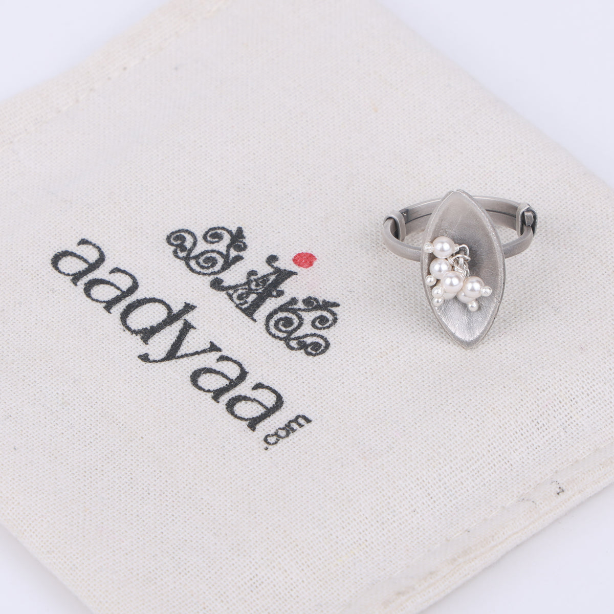 Silver Oxidised Marque Pearl Bunch Ring - view 3
