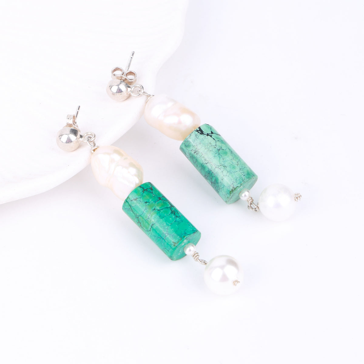 Turquoise & Freshwater Pearl Earrings (Project Handmade)