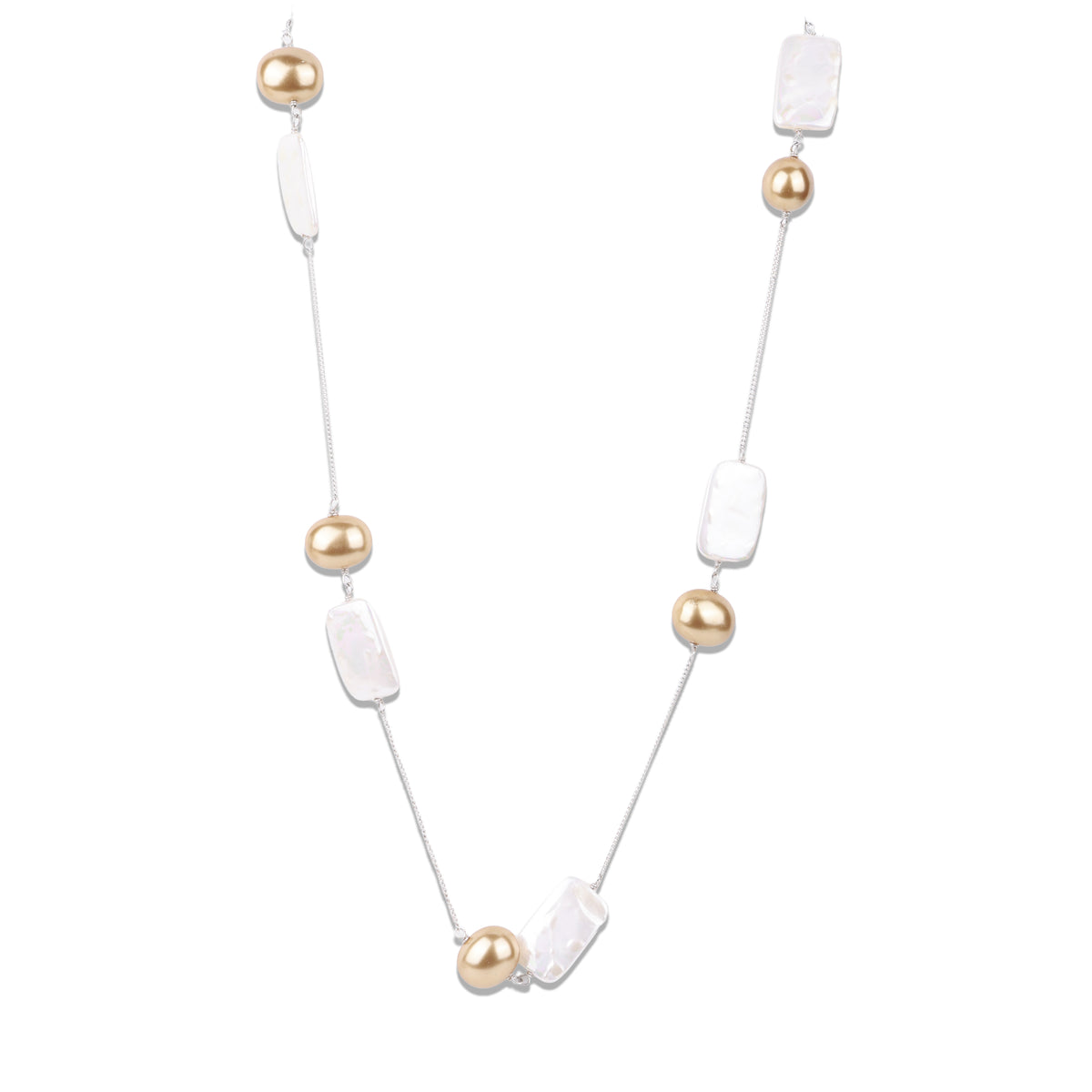 Rectangular Pearl & Shell Pearl Necklace (Project Handmade)
