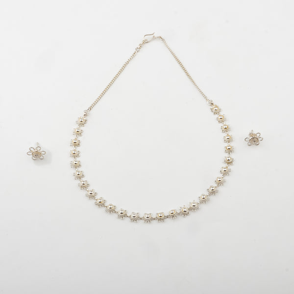 Silver Bakul necklace with matching earrings jewelry set