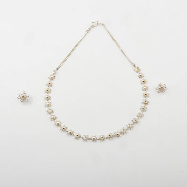 Silver Bakul necklace with matching earrings jewelry set