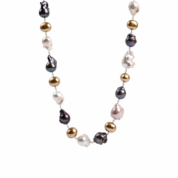 Baroque and Shell Pearls Silver Ganthan Necklace