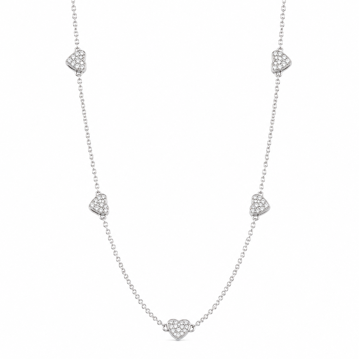CZ Studded Heart Motif Necklace | 92.5 Sterling Silver