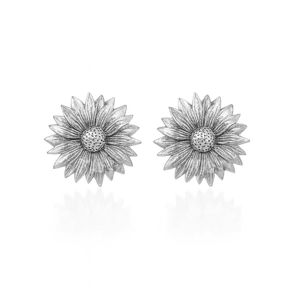 Silver sunflower earrings for jewelry accessories