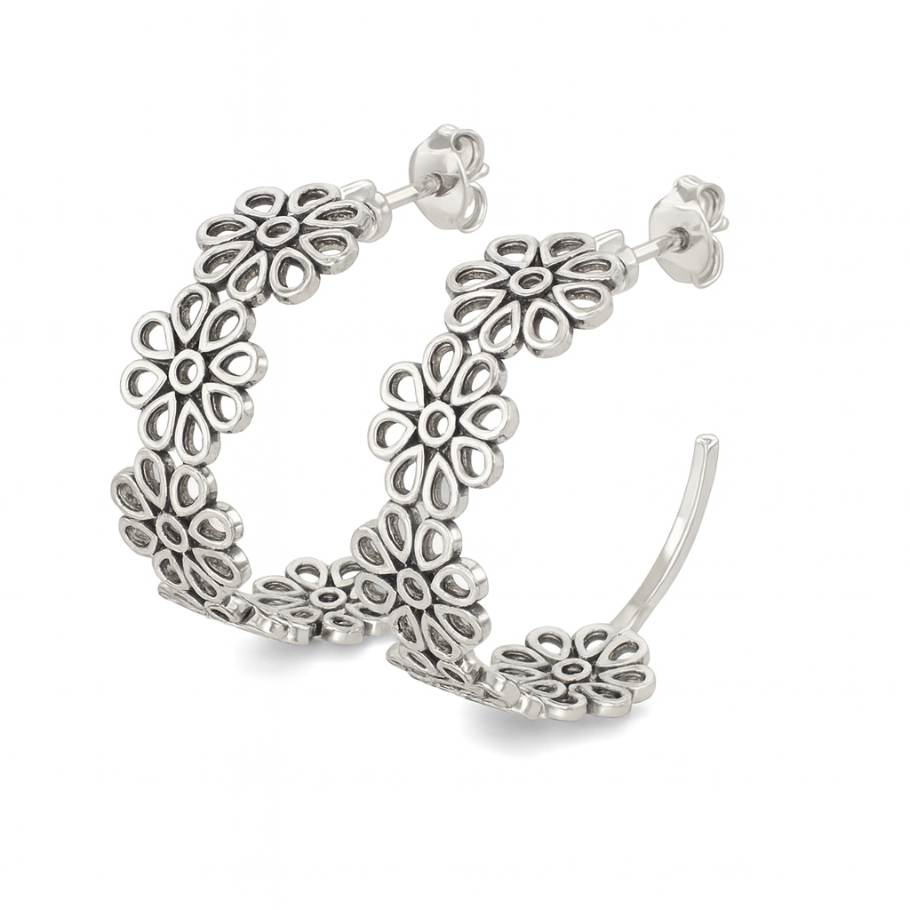 Filigree Silver Hoops (Flower)