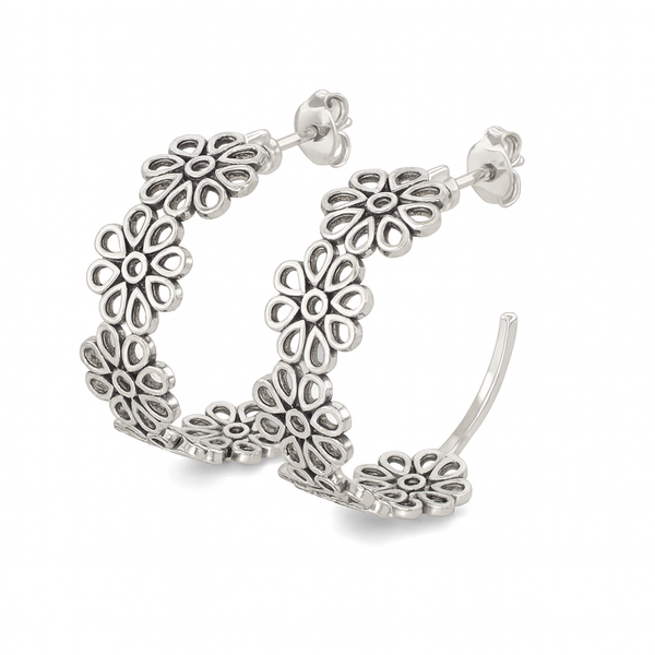 Filigree Silver Hoops (Flower)