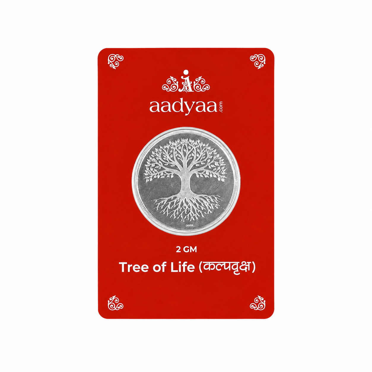 Tree of Life (Kalpavruksha) Silver Coin (2 gm) front view in 92.5 sterling silver