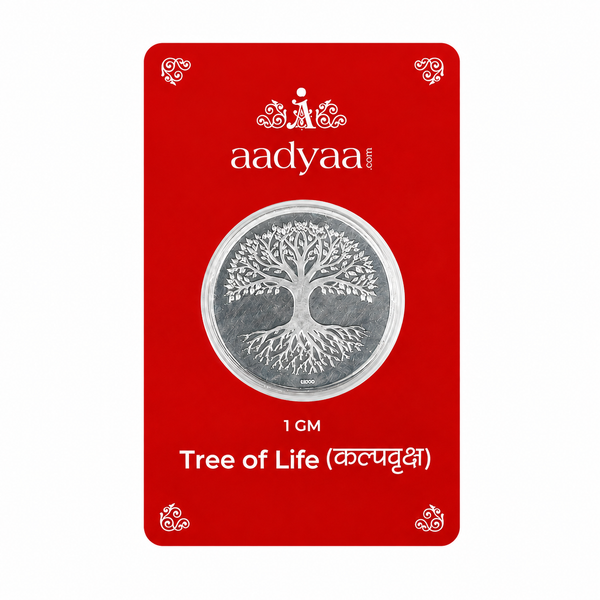 Tree of Life (Kalpavruksha) Silver Coin (1 gm) front view in 92.5 sterling silver