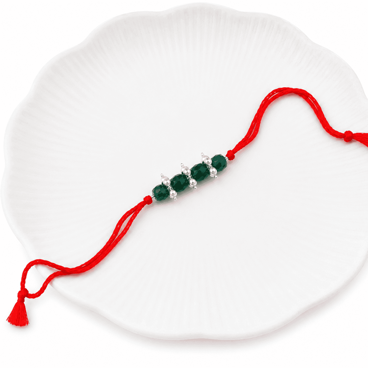 92.5 sterling silver Rakhi with natural green onyx and pearls