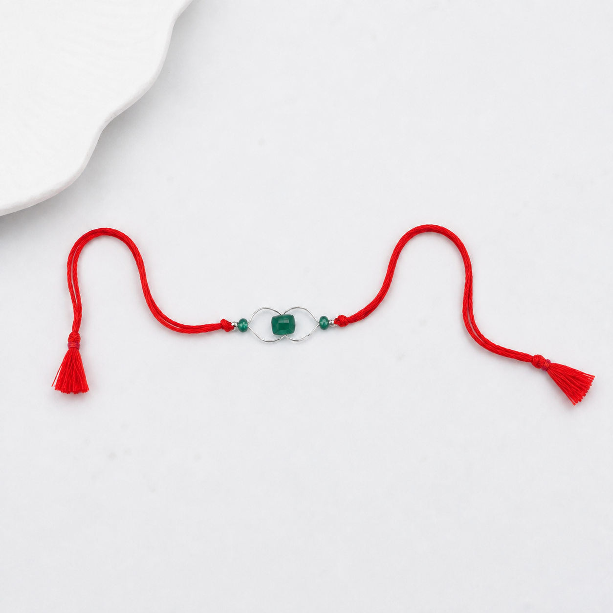 Green Onyx Silver Rakhi (Project Handmade)