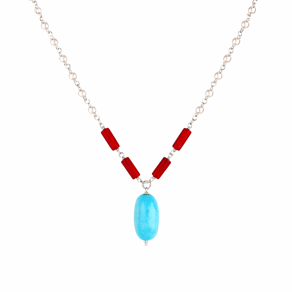 Multicolour Stone Necklace with Pearl Ganthan