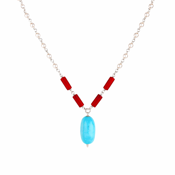 Multicolour Stone Necklace with Pearl Ganthan