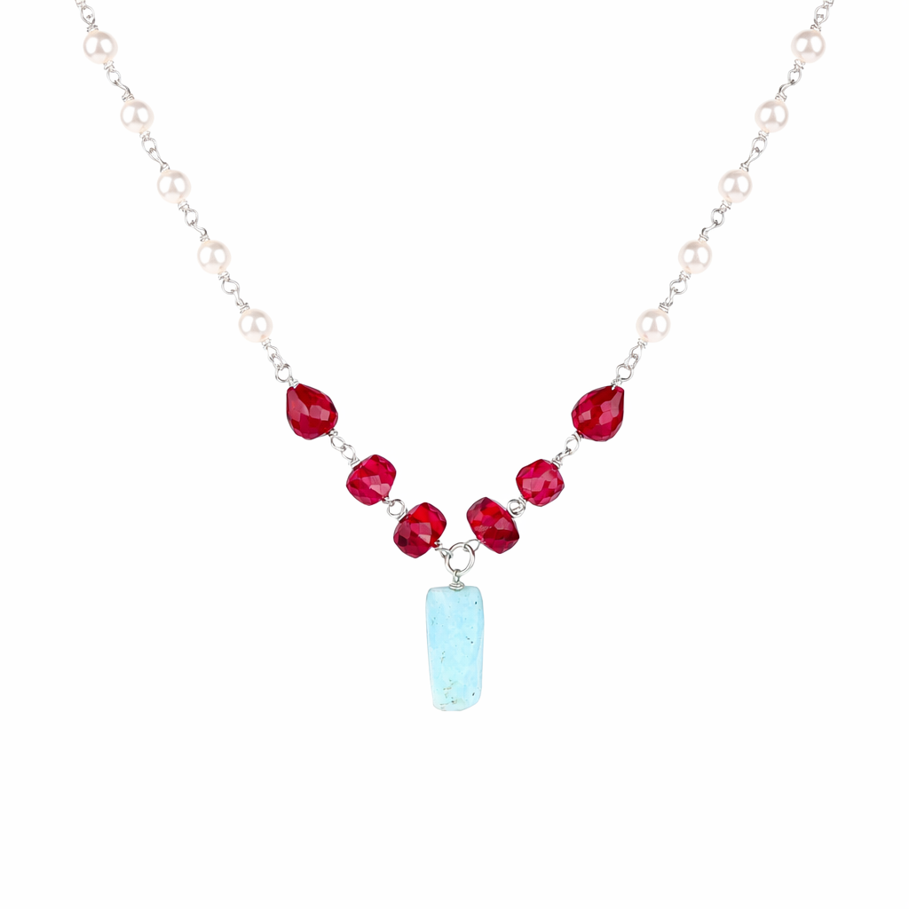 Multicolour Stone Necklace with Pearl Ganthan