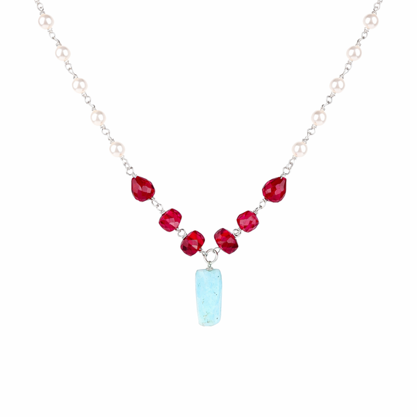 Multicolour Stone Necklace with Pearl Ganthan