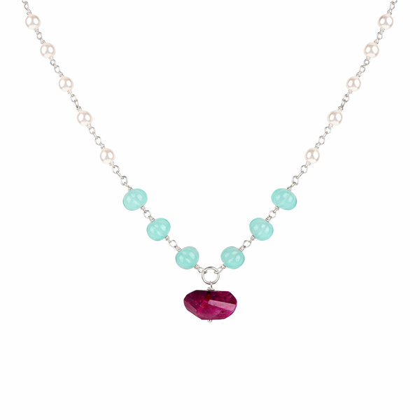 Multicolour Stone Necklace with Pearl Ganthan