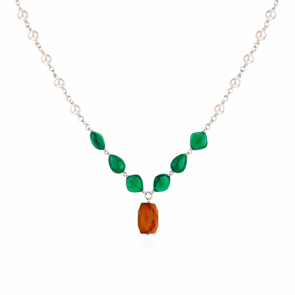 Multicolour Stone Necklace with Pearl Ganthan