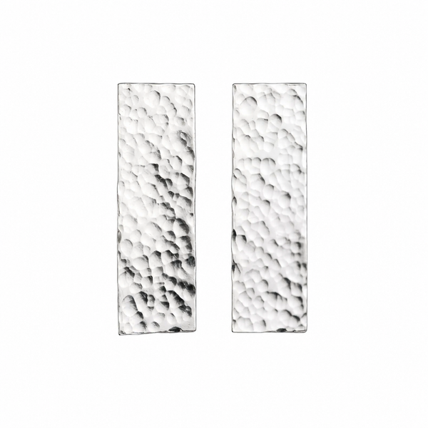 Silver Rectangle Hammered Earrings