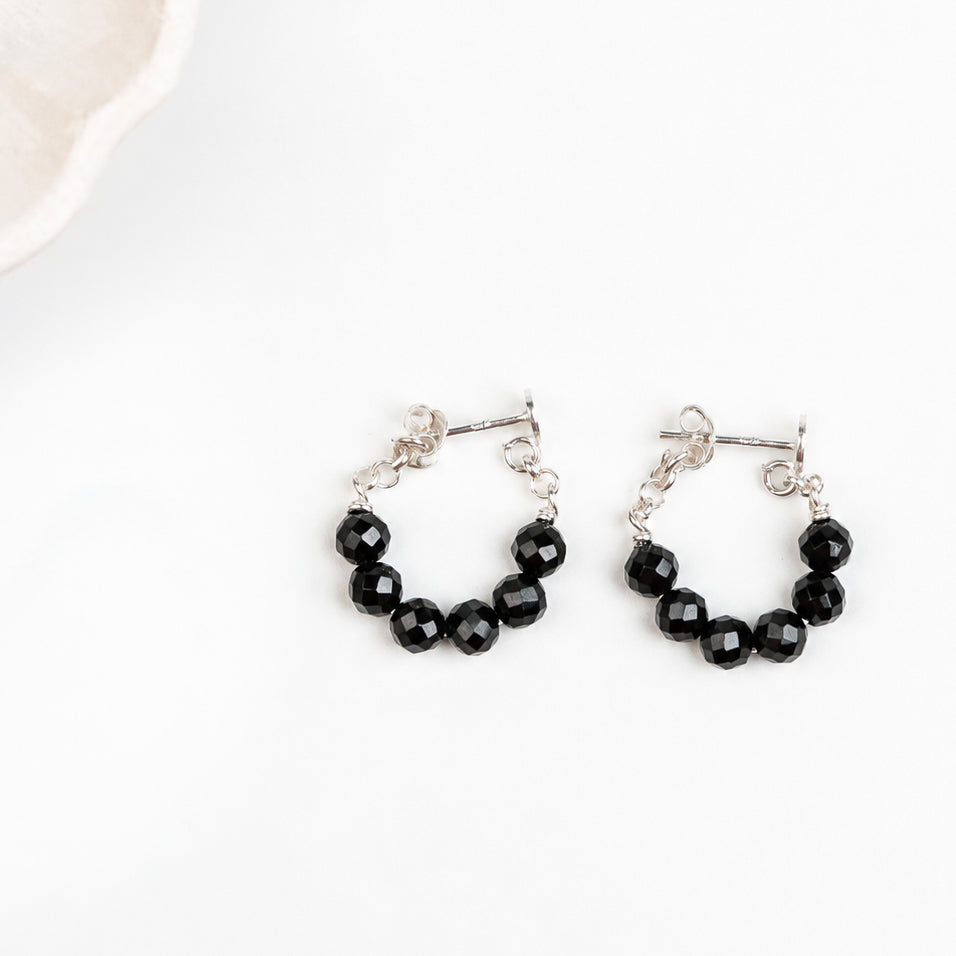 Black Spinel Halo Earrings | 92.5 Sterling Silver