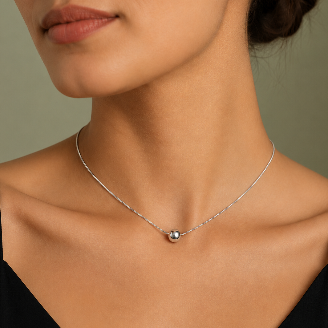 Unisex Single Silver Bead Chain – 8 mm Silver Sarmanee Bead | 92.5 Sterling Silver