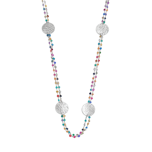 Coin Necklace with Multicolour Semi-Precious Stones – Long