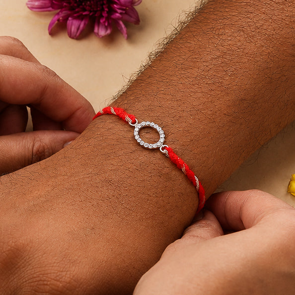 Hollow Oval Pave Silver CZ Rakhi