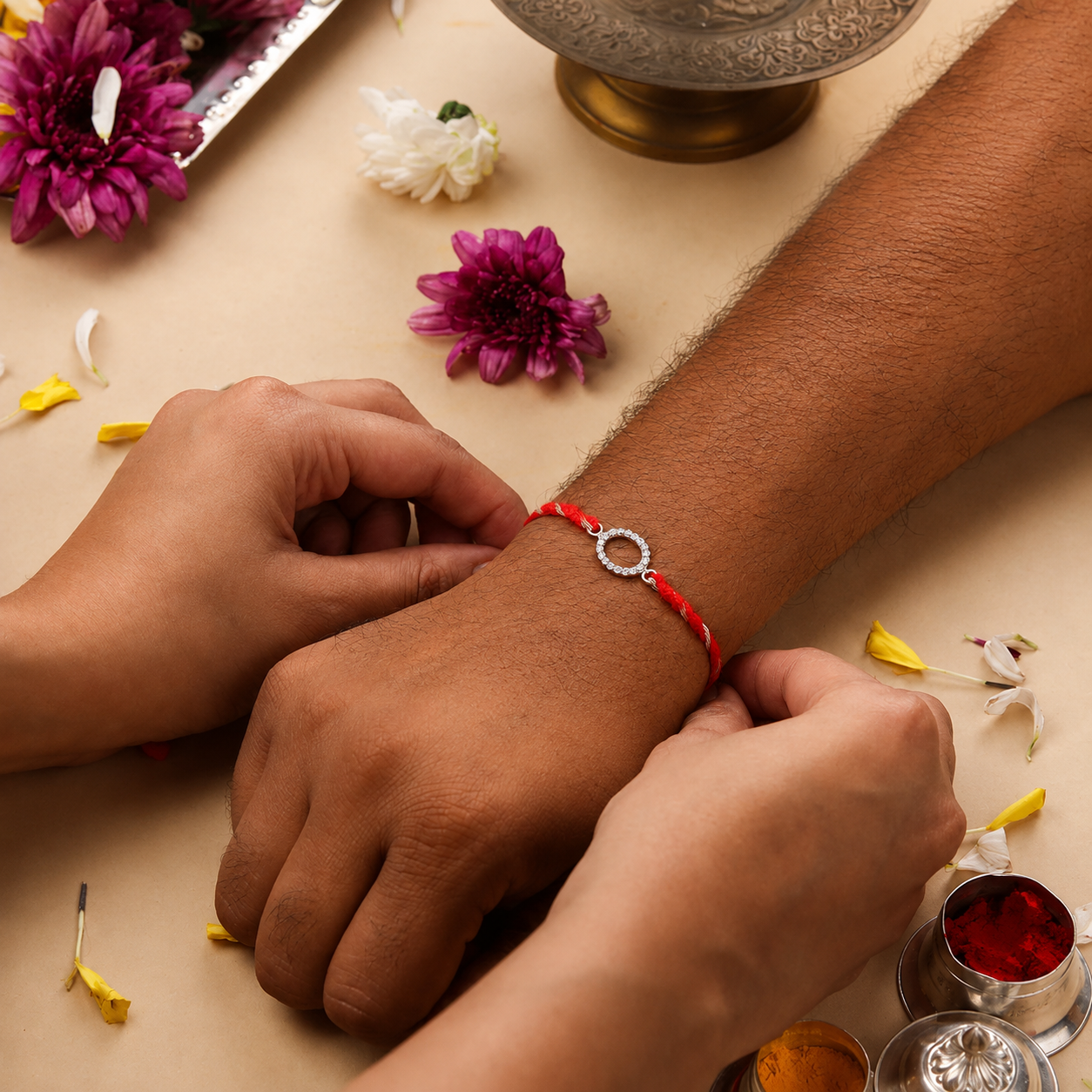 Hollow Oval Pave Silver CZ Rakhi