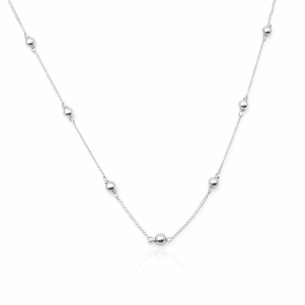 Silver beaded chain necklace for women