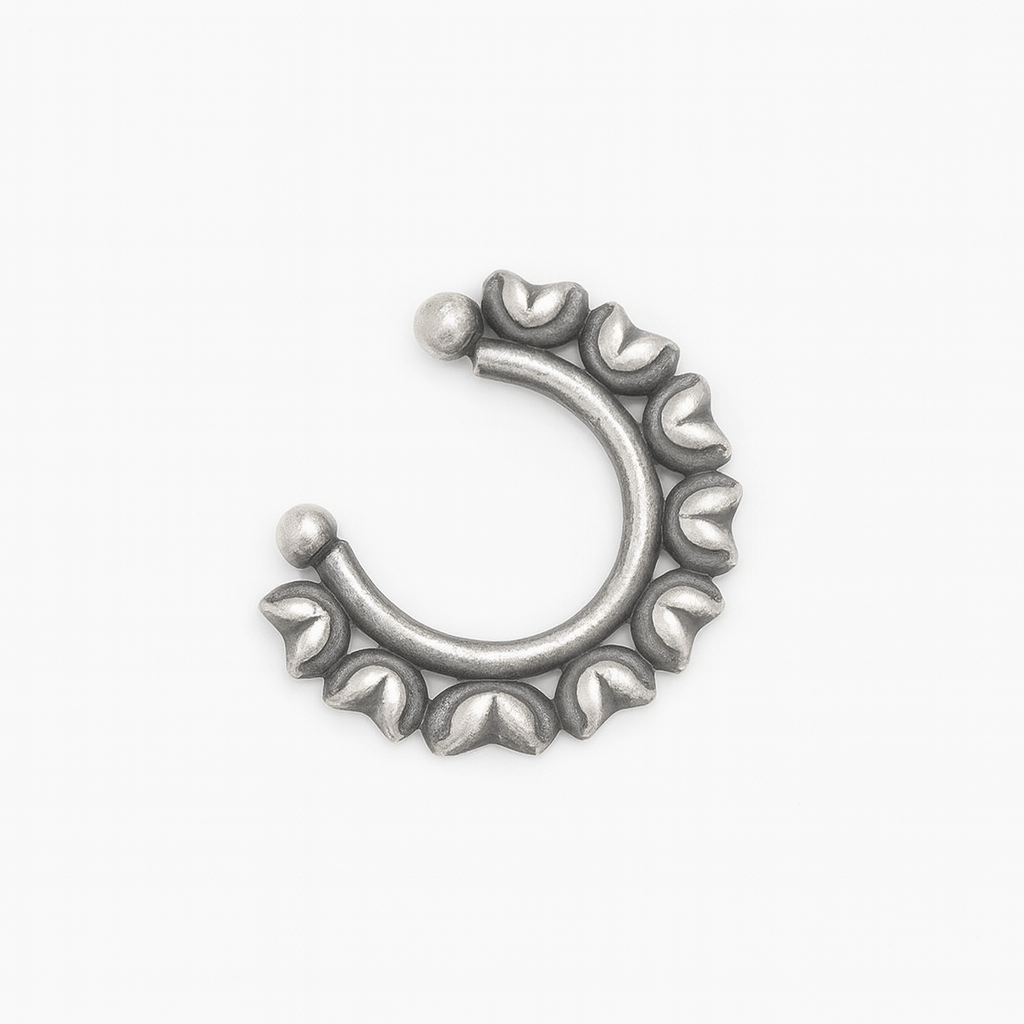 Sterling silver septum nose ring with leaf motifs for jewelry