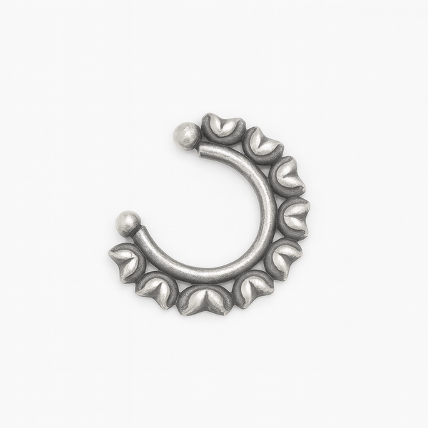 Sterling silver septum nose ring with leaf motifs for jewelry