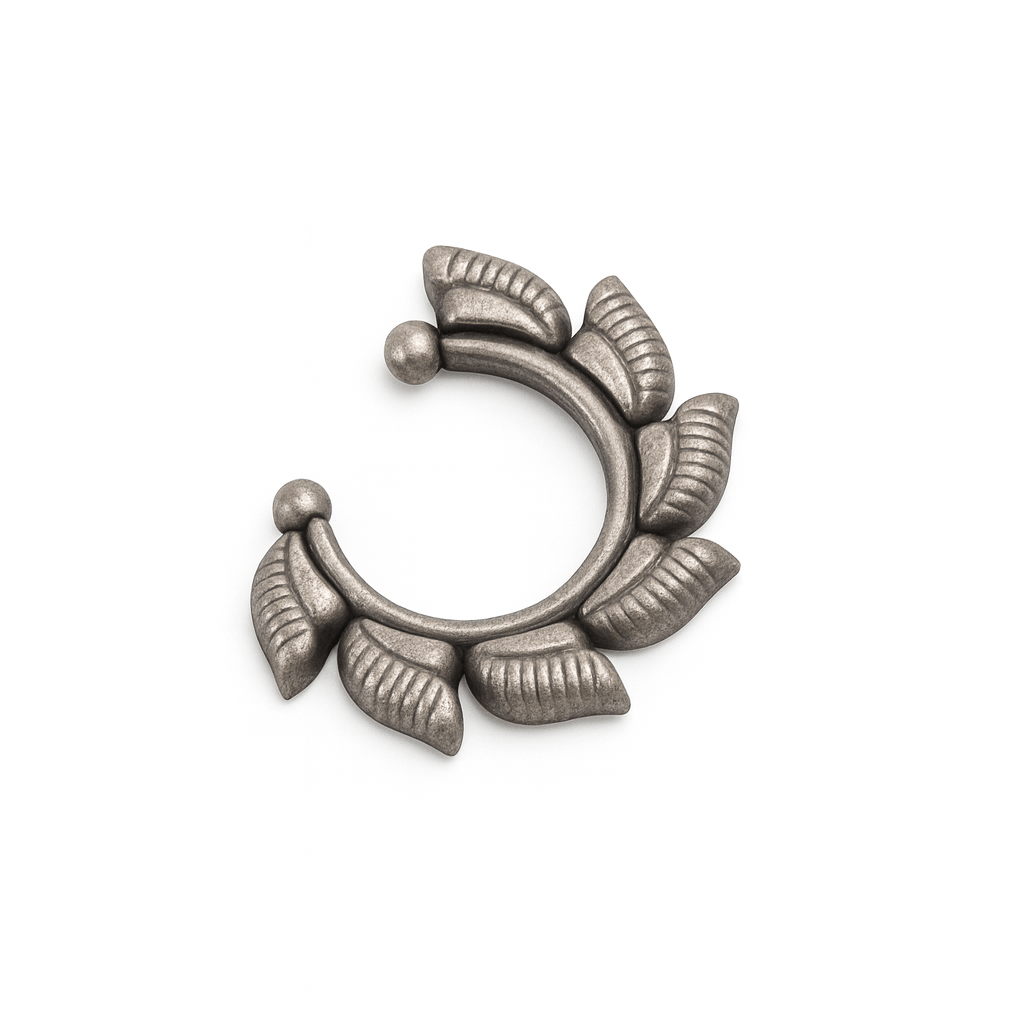 Sterling silver septum nose ring with leaf design, minimalist jewelry for women
