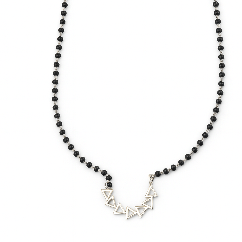 Silver Triangle Nath Mangalsutra with black beads