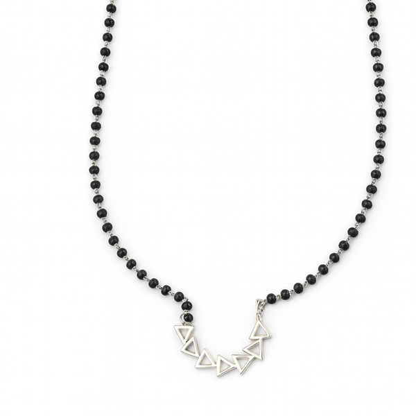 Silver Triangle Nath Mangalsutra with black beads