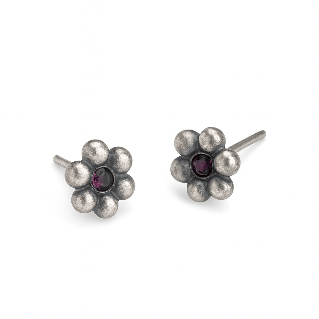 Kudi Pink Stone Earrings Silver
