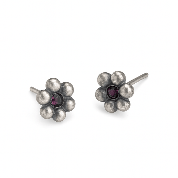 Kudi Pink Stone Earrings Silver