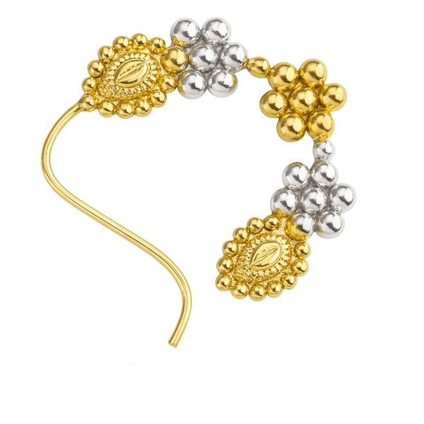 Gold and silver dual-tone Nath with floral design for traditional Indian jewelry