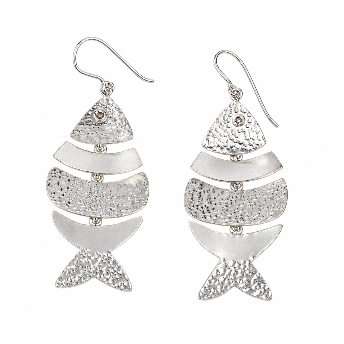 Silver Textured Fish Earrings
