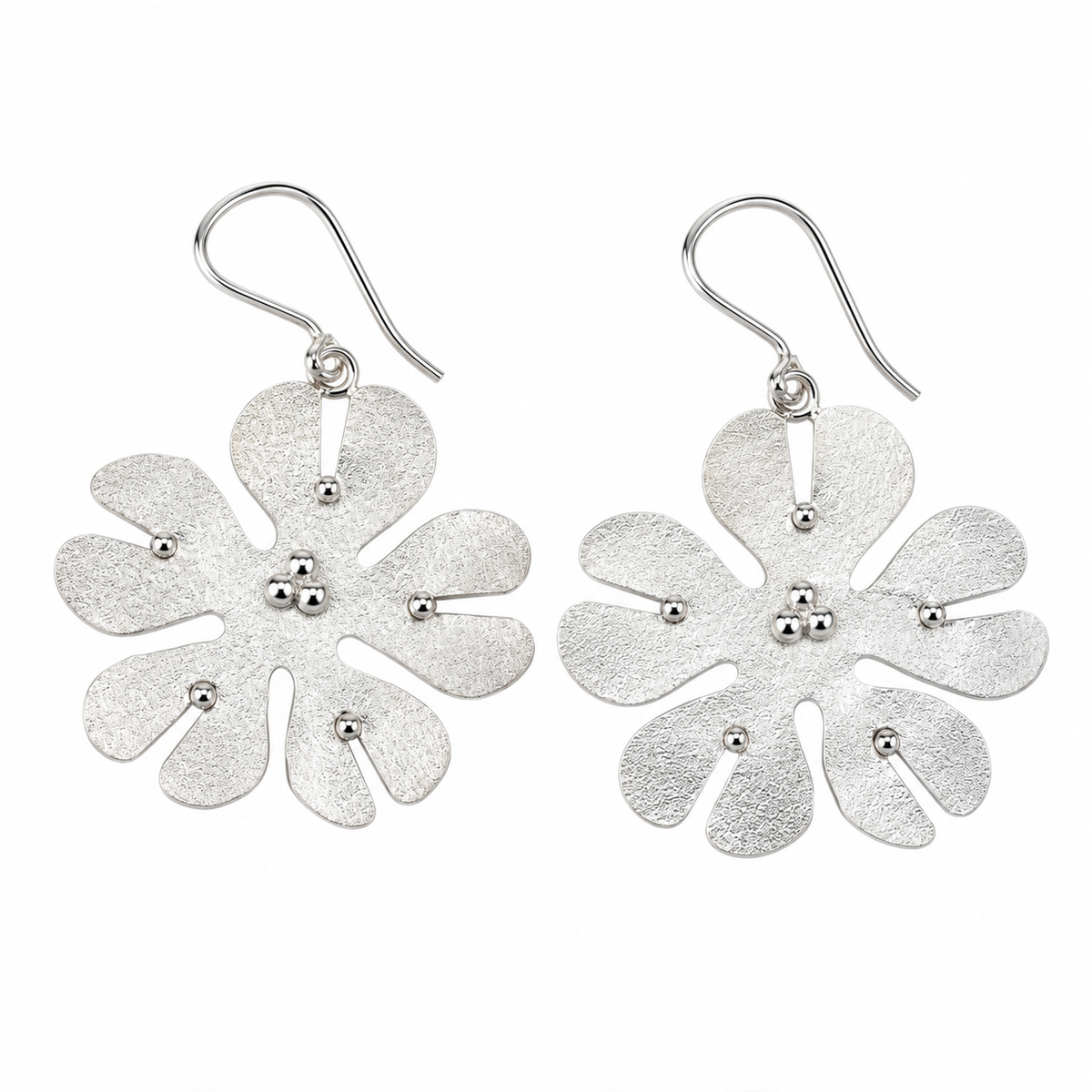 Silver Textured Flower Earrings