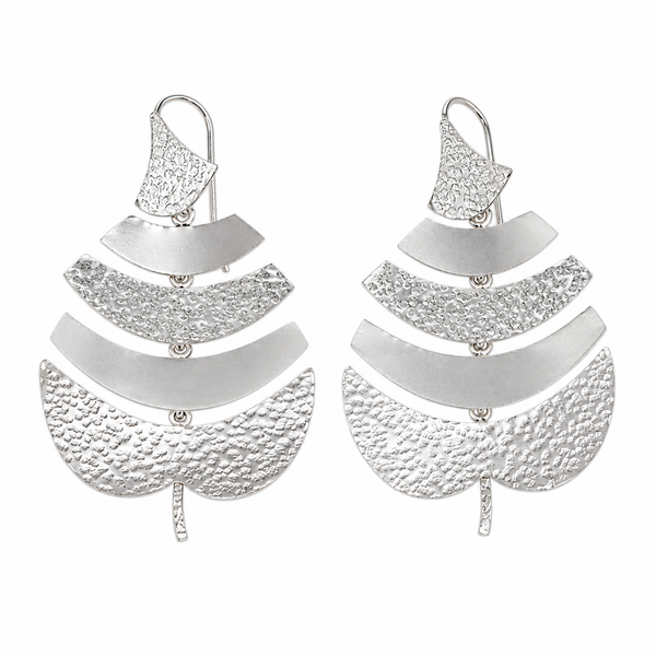 Silver Textured Leaf Earrings