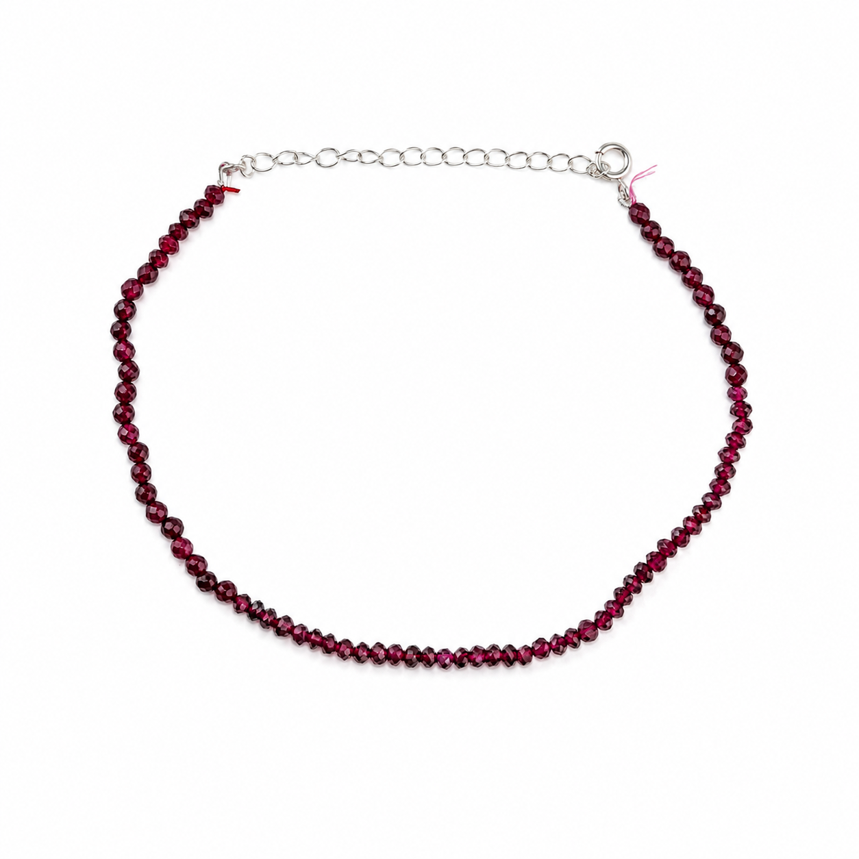 Red Jade & Garnet Silver Anklet (Project Handmade)