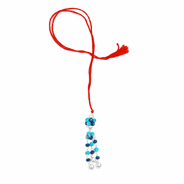 Turquoise, Blue Jade & Pearl Handmade Silver Lumba Rakhi