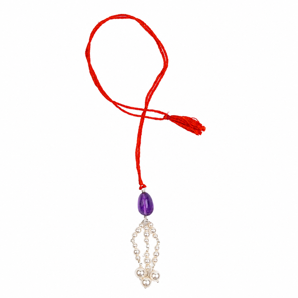Amethyst & Pearl Handmade Silver Lumba Rakhi