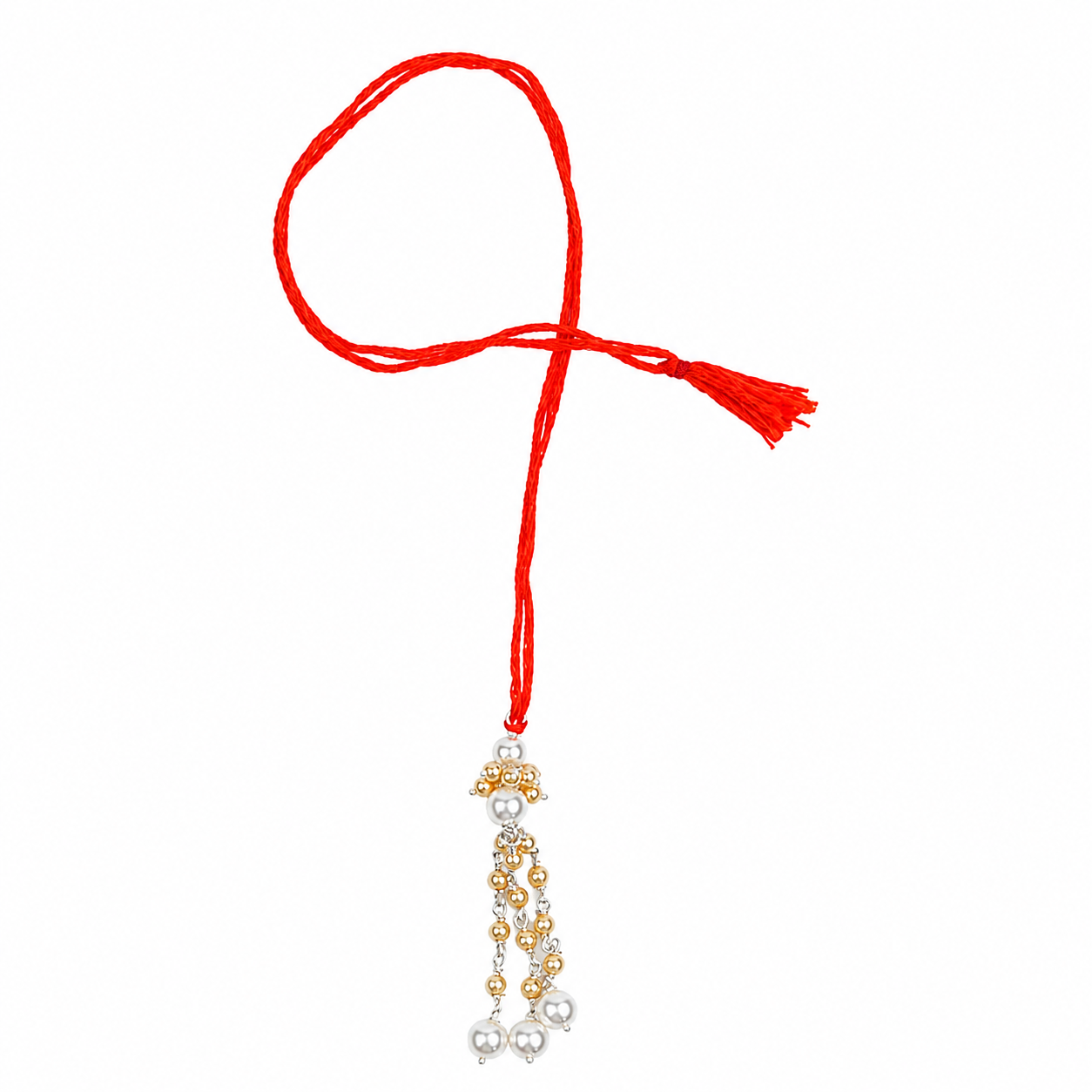 Golden & White Pearl Handmade Silver Lumba Rakhi