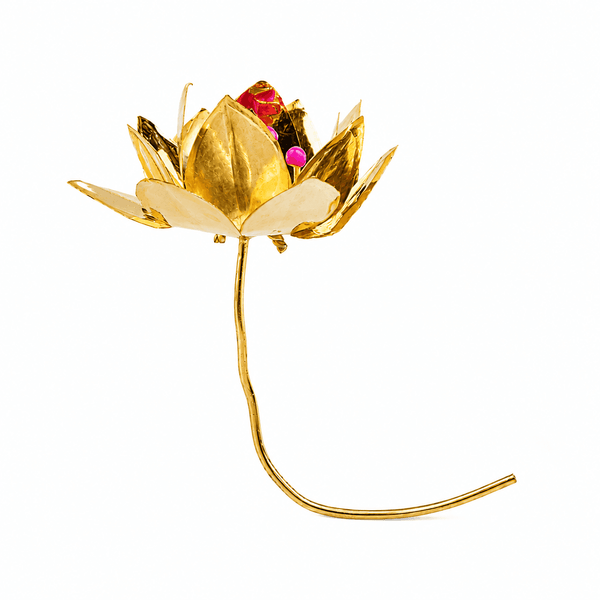 Kamal Lotus Flower – Small in 92.5 Silver with a 22K Gold-Plated finish, featuring an elegant lotus design and intricate detailing