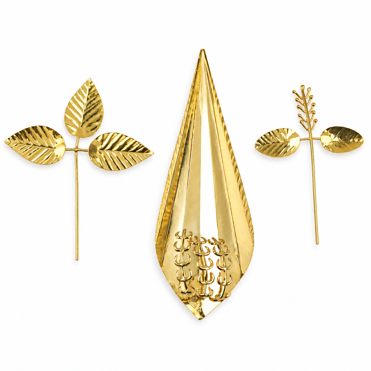 Set of 3 Leaves – Kevda, Tulsi Manjiri & Bel Leaf | 22K Gold-Plated