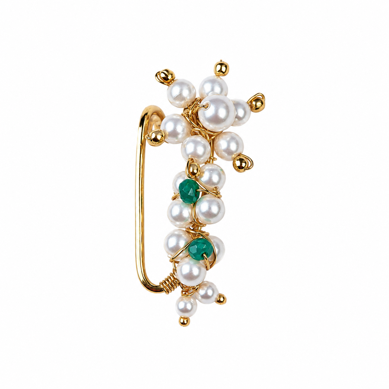 Silver Handmade Maharashtrian Pearl Nath (Left, Clip-On) | 22K Gold-Plated